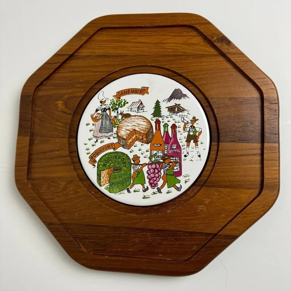 Vtg Octagonal  Cheese Server Tray 12